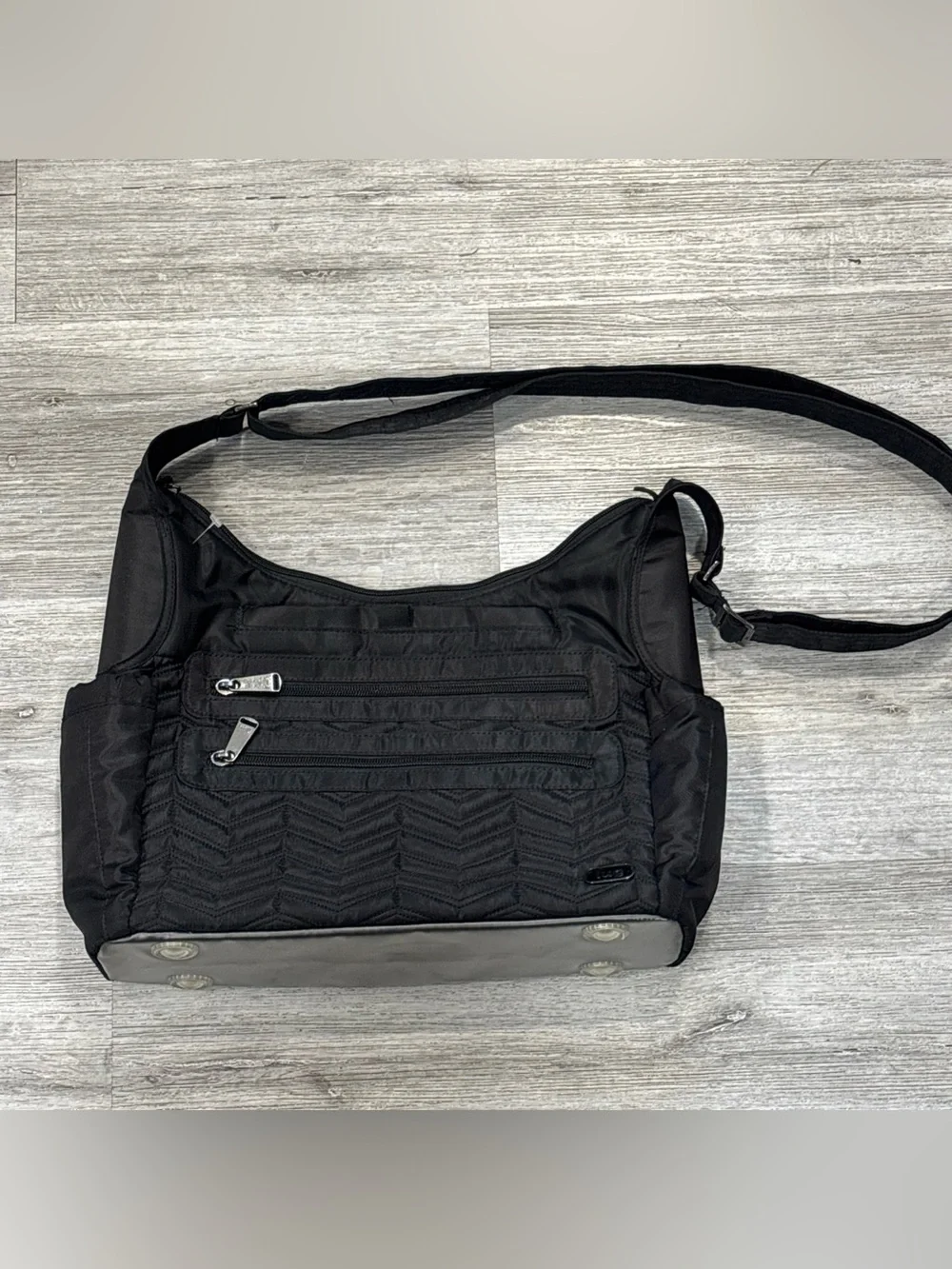 lug Quilted Chevron Messenger Bag - Black camper crossbody travel purse